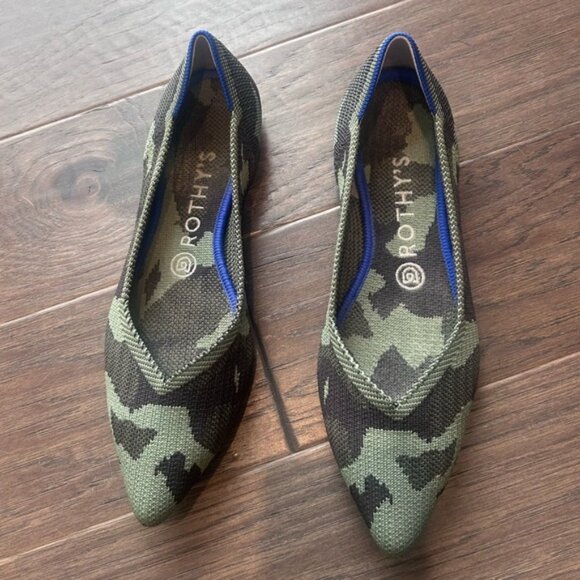 Rothy's‎ "The Point" Camo Olive Print Flats. Size 8. Perfect Teacher Shoe! - Picture 2 of 5